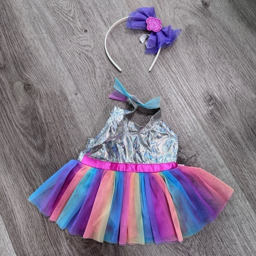 Build A Beat Workshop Rainbow Tutu Tulle Dress Shiny Metallic Costume Headband